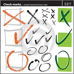 Check marks set (freehand artistic style, )