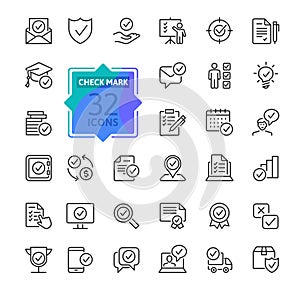 Check Marks sign - thin line web icon set. Contains such Icons as confirm, approved, check list, warranty and more. 