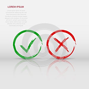 Check marks tick and cross icon. Vector illustration on white background. Business concept yes and no checkmark pictogram