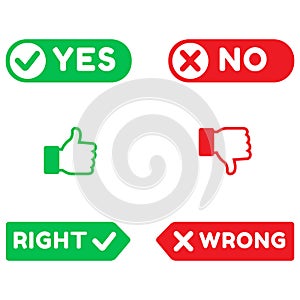 Check marks, tick and cross signs, green checkmark and red X icons, symbols YES and NO