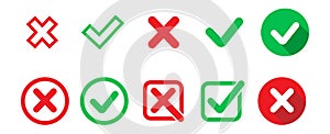 Check marks, tick and cross signs, green checkmark and red X icons