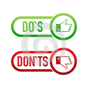 check marks ui button with dos and donts. flat simple style trend modern red and green checkmark.