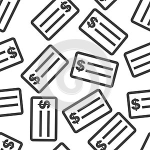 Check money seamless pattern background icon. Flat vector illustration. Check dollar sign symbol pattern.