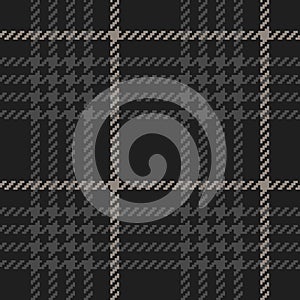 Check pattern in dark grey and black for autumn winter prints. Seamless hounds tooth tartan graphic vector background for scarf.