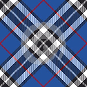 Check pattern Thomson tartan in blue, red, black, white. Seamless classic Scottish tartan plaid for autumn winter.
