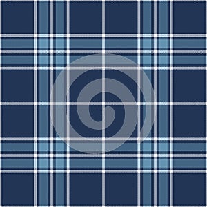 Check plaid pattern in blue and white. Herringbone textured seamless simple tartan vector for flannel shirt, blanket, duvet cover.