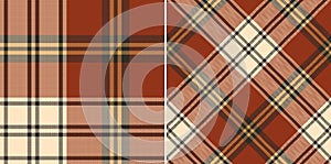 Check plaid pattern in brown red, gold yellow, beige for autumn winter. Seamless large simple classic tartan check illustration.