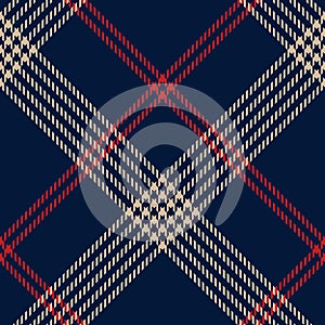 Check plaid pattern in navy blue, red, beige. Houndstooth tartan plaid illustration vector texture for skirt, scarf, dress.