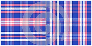 Check plaid pattern set in blue, pink and white colors. Seamless classic check.