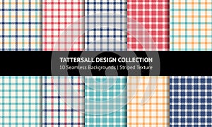 Check plaid pattern set. Summer tattersall in navy blue, green, red, yellow, off white for multicolored windowpane.