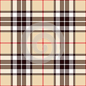 Check plaid pattern Thomson tartan in beige, red, white, brown. Seamless classic Scottish tartan vector for spring.