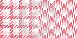 Check plaid pattern tweed in coral pink for dress, jacket, coat, scarf. Seamless pastel houndstooth tartan vector illustration.