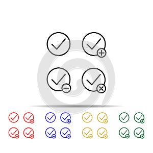 check, plus, check, minus sign multi color style icon. Simple thin line, outline vector of web icons for ui and ux, website or