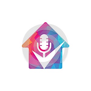 Check podcast house vector logo design template.
