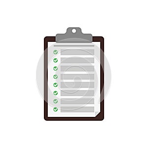 Check sheet with green checkmarks in flat