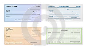 Check template. Blank bank cheque with guilloche pattern and watermark for banknote. Voucher or certificate, coupon or photo