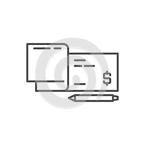 Checkbook and pen icon, color, line, outline vector sign, linear style pictogram isolated on white. Symbol, logo illustration.