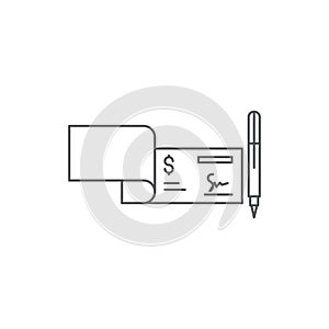 Checkbook and pen vector icon symbol isolated on white background