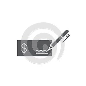 Checkbook and pen vector icon symbol isolated on white background