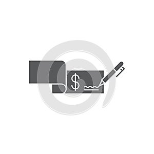 Checkbook and pen vector icon symbol isolated on white background
