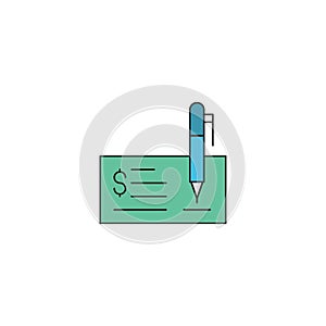 Checkbook and pen vector icon symbol isolated on white background