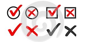 Checkbox checkmark square icon vector or confirm false true check mark red pictogram graphic clipart, right wrong marker felt tip