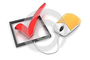 Checkbox with computer mouse, 3d render