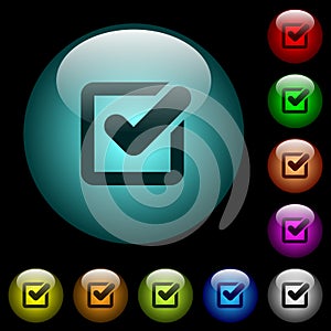 Checkbox icons in color illuminated glass buttons