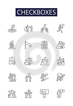 Checkboxes line vector icons and signs. Tickbox, Select, Option, Mark, Choice, Pick, Toggle, Radio outline vector photo