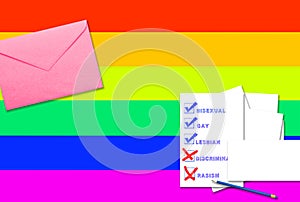 Checked boxes with inscription on Rainbow Flag LGBT