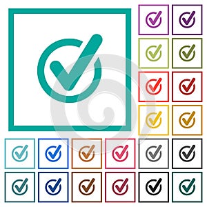 Checked data flat color icons with quadrant frames