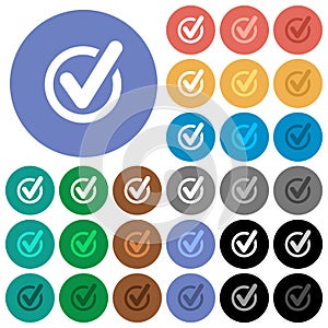 Checked data round flat multi colored icons