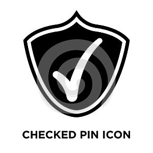 Checked Pin icon vector isolated on white background, logo concept of Checked Pin sign on transparent background, black filled