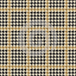 Checked plaid pattern vector in black and gold. Seamless abstract glen houndstooth grid background for skirt, jacket, trousers.