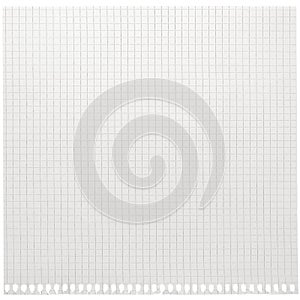 Checked spiral notebook page paper background isolated white chequered ring binder sheet flat lay copy space, horizontal squared