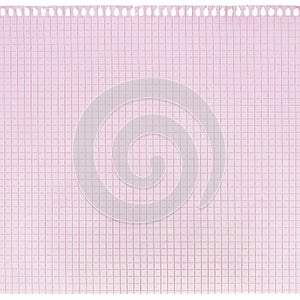 Checked spiral notebook page paper background old aged isolated pink chequered ring binder sheet flat lay A4 copy space horizontal