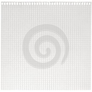 Checked spiral notebook page paper background, old aged white chequered ring binder sheet flat lay A4 copy space, 