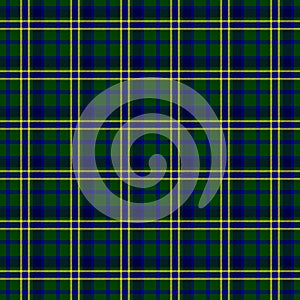 Checked tartan plaid scotch kilt fabric seamless pattern texture background - color dark green, blue and yellow