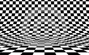 Checkerboard curved background empty in perspective, vector illustration. photo