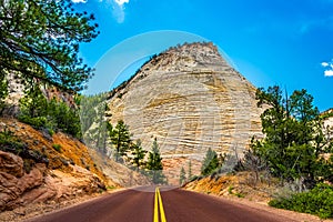A Checkerboard Mesas dominates the road to Zion national park, Utah photo