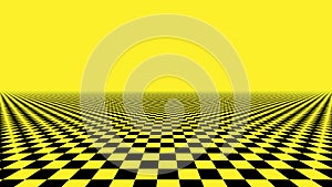 Checkered abstract wallpaper, black and yellow flooring illusion pattern texture background. 3d squares illustration
