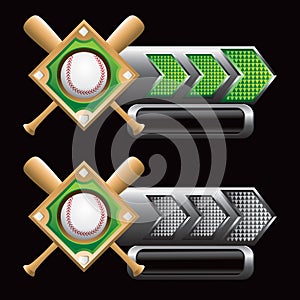 Checkered arrows with baseball diamond and bats