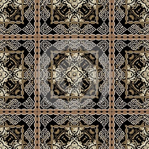Checkered Baroque greek style vector seamless pattern. Modern floral ornate background. Ancient greek key meanders