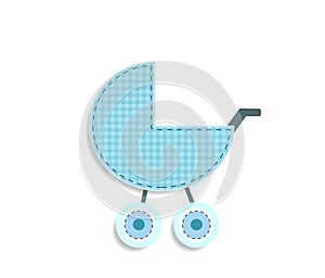 Checkered blue baby boy stroller sticker or icon isolated