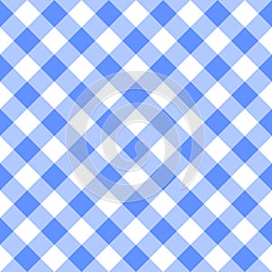 Checkered blue and white plaid seamless pattern. Gingham fabric design background.