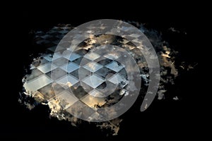 Checkered board on a cloud on black background