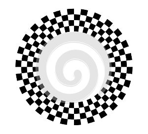 Checkered circle frame. Circle frame with checkerboard geometric pattern. Round chess border with black and white square