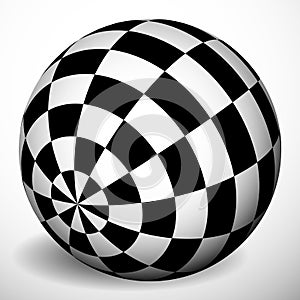 Checkered 3d sphere with shading and shadow. Orb, ball with squa