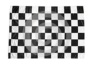 Checkered finish flag isolated on white, top view
