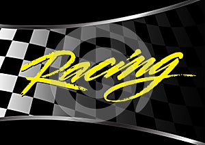 Checkered flag background with racing script